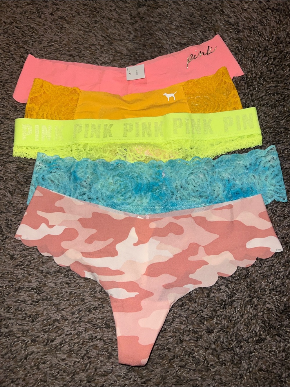 Lace and cotton blend thong panties, Victoria's Secret PINK 5-pack